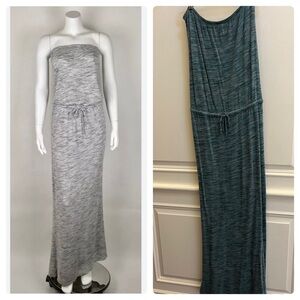 Soft Joie Maxi Dress Strapless Drawstring Waistband Heathered